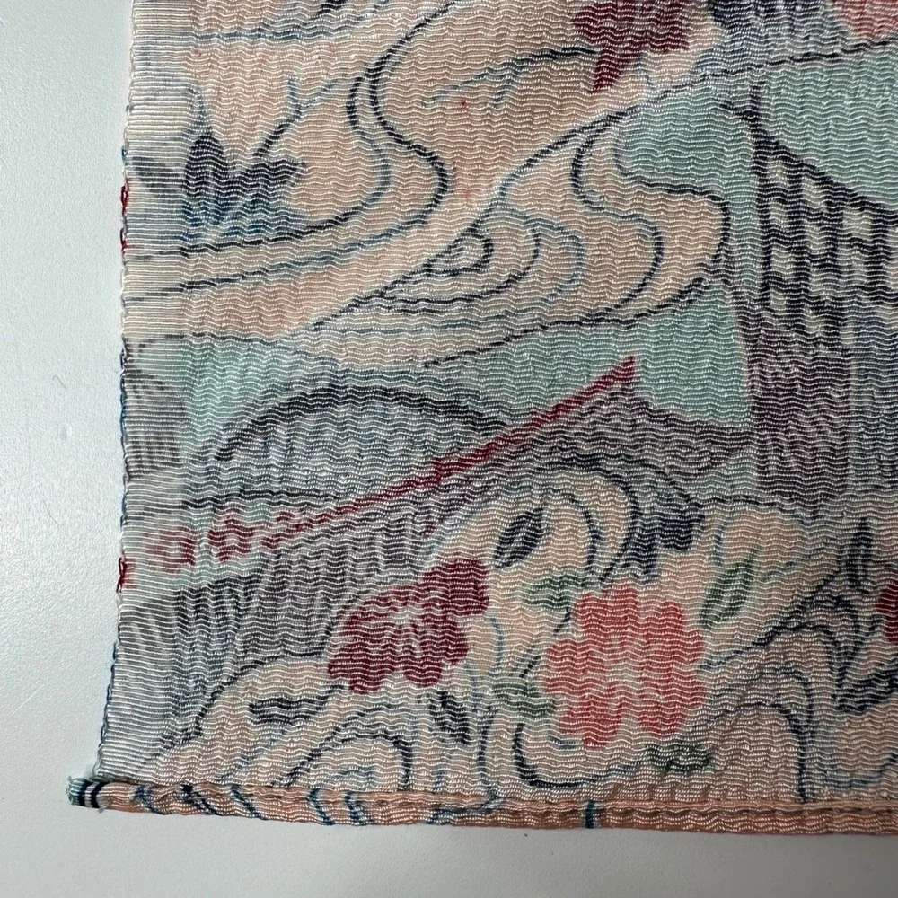 Ryukyu Bingata Japanese Square Scarf Silk Rayon Black Pink‎ Floral Spring 27x27